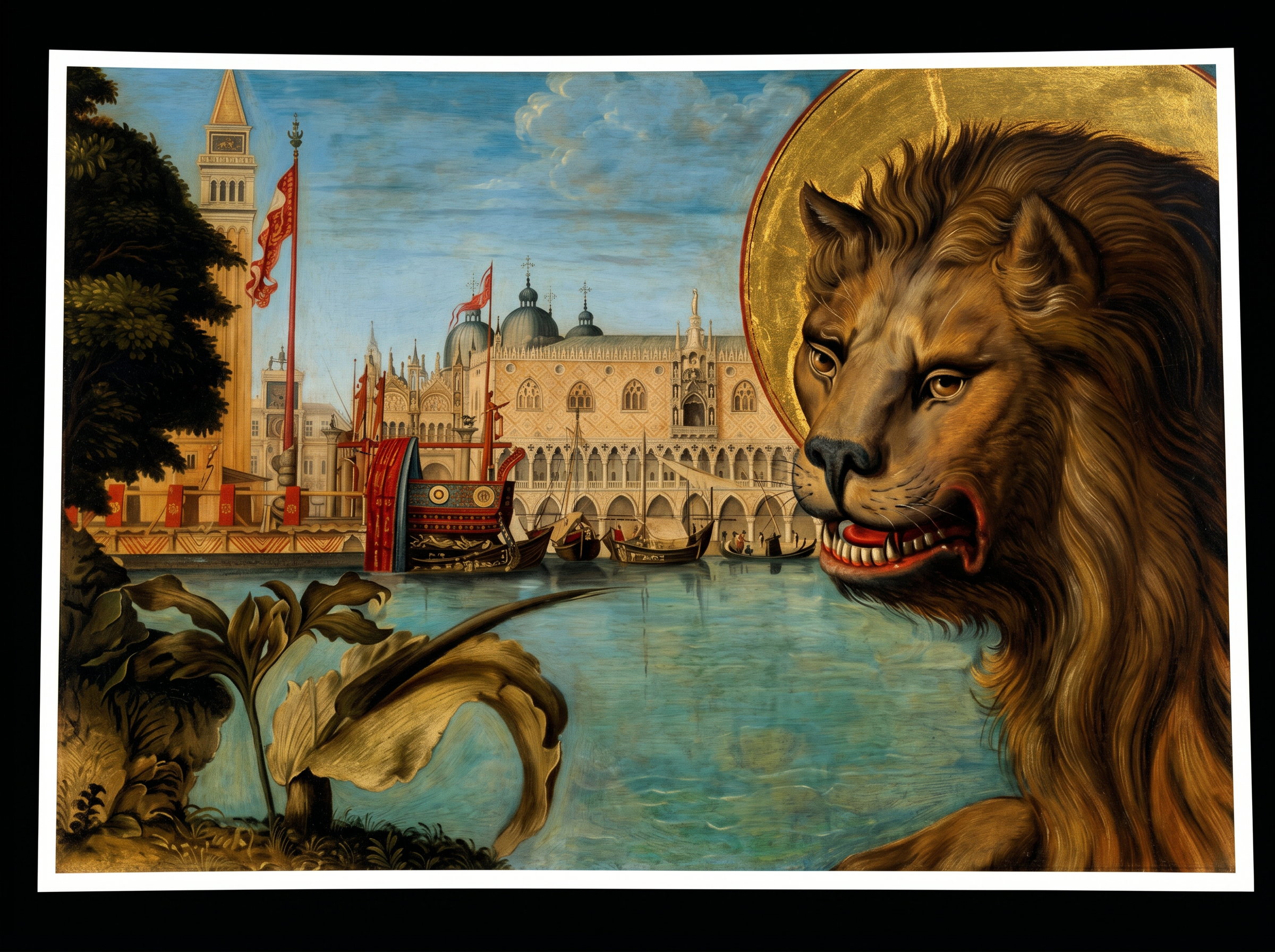 León de San Marcos ante el Palazzo Ducale y el bacino de San Marco